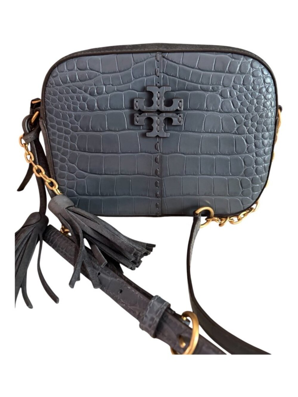 TORY BURCH McGraw Croc Embossed Leather Camera Bag Crossbody